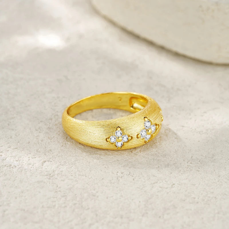 Haven Fleur 14K Gold-Plated Floral Signet Ring | Cubic Zirconia Band