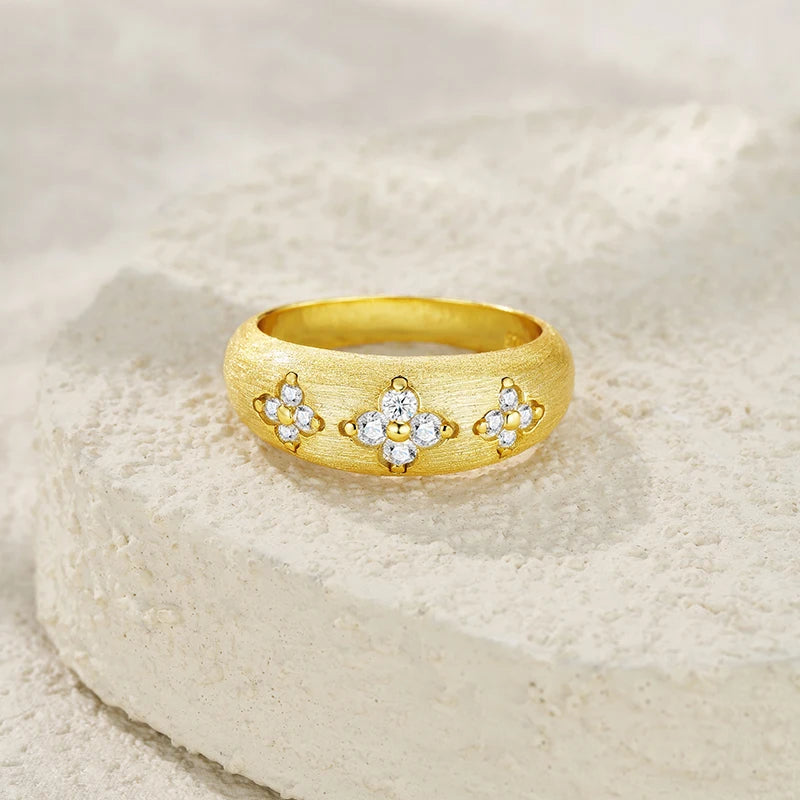 Haven Fleur 14K Gold-Plated Floral Signet Ring | Cubic Zirconia Band