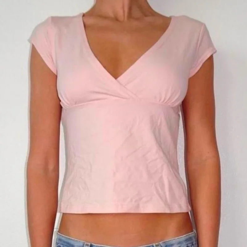Rory Y2K Wrap Baby Tee | Women’s Fitted V-Neck Top