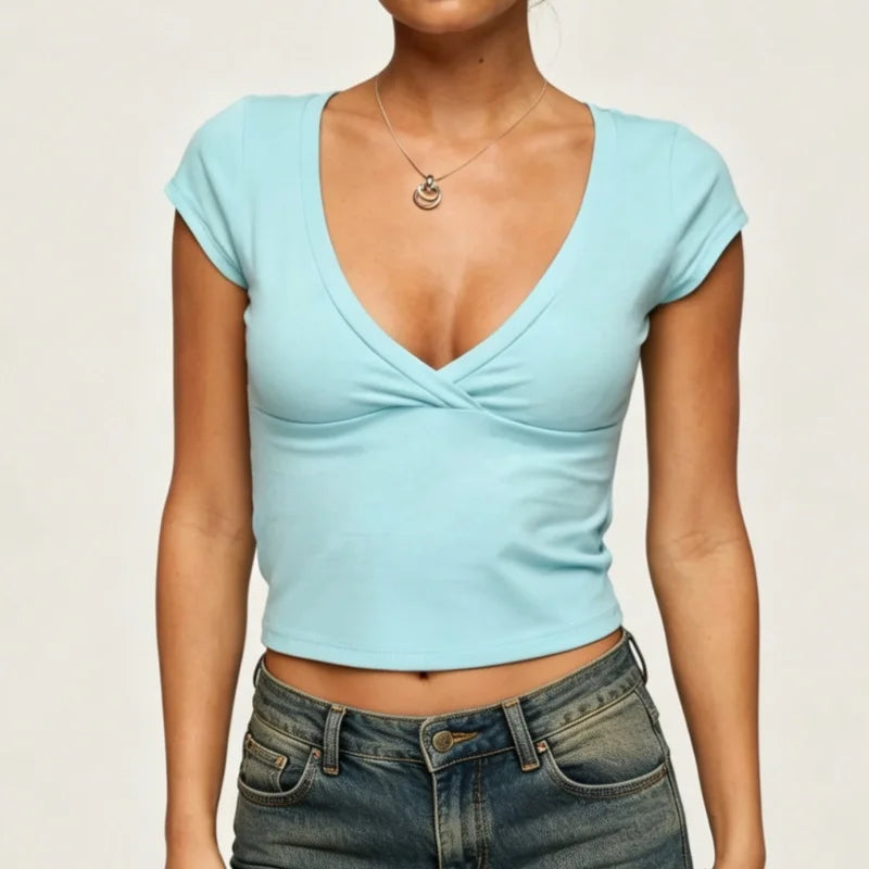 Rory Y2K Wrap Baby Tee | Women’s Fitted V-Neck Top