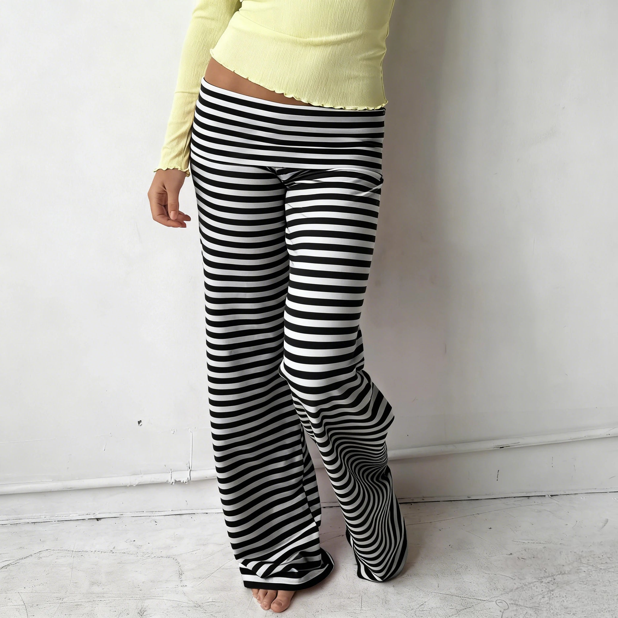 Amerie Fold-Over Y2K Flare Pants | Wide-Leg Lounge Pants