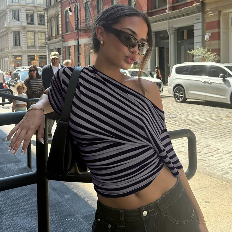 Rory Off-Shoulder Striped Twist Top