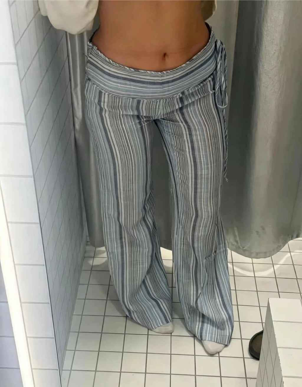 Haven Coast Sunset Stripe Wide-Leg Pants Y2K Beach Stripe Trousers