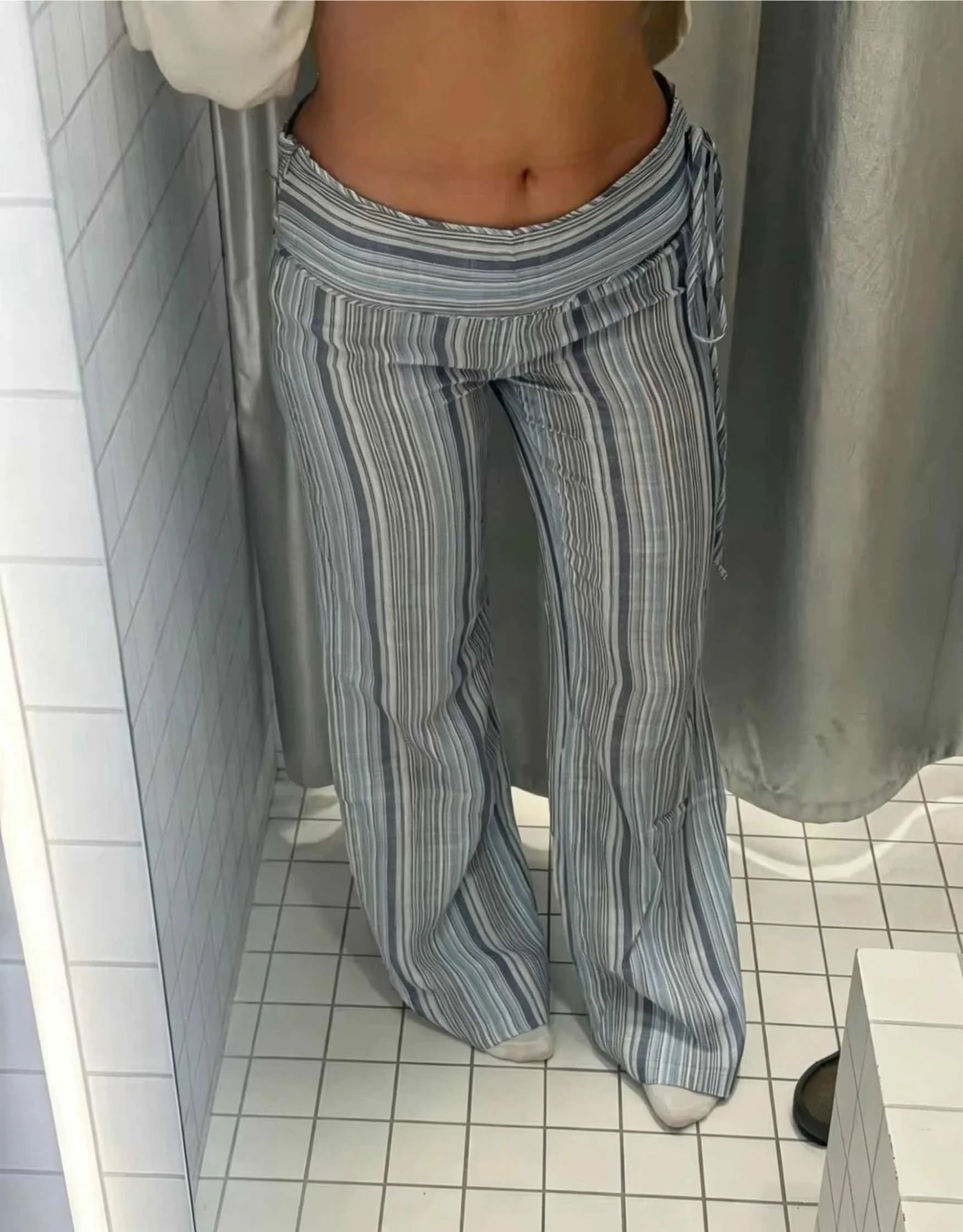 Haven Coast Sunset Stripe Wide-Leg Pants Y2K Beach Stripe Trousers
