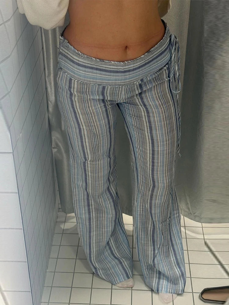 Haven Coast Sunset Stripe Wide-Leg Pants Y2K Beach Stripe Trousers