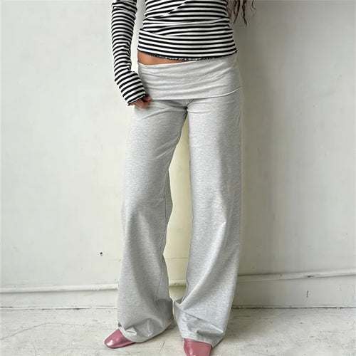 Amerie Fold-Over Y2K Flare Pants | Wide-Leg Lounge Pants