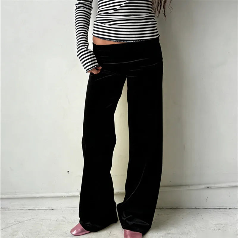 Amerie Fold-Over Y2K Flare Pants | Wide-Leg Lounge Pants