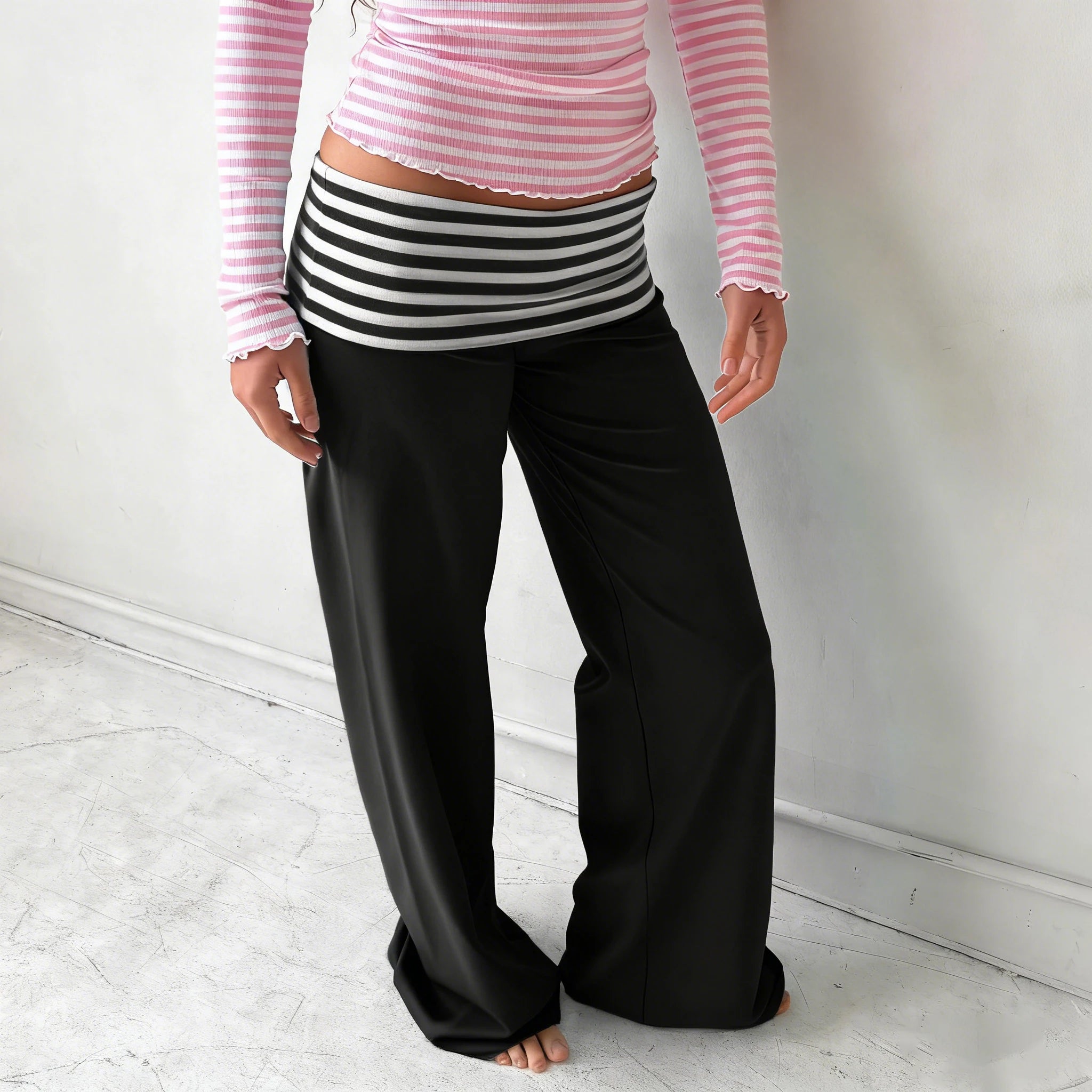 Amerie Fold-Over Y2K Flare Pants | Wide-Leg Lounge Pants