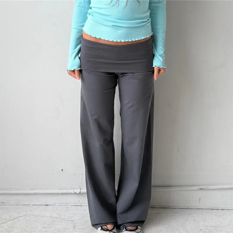 Amerie Fold-Over Y2K Flare Pants | Wide-Leg Lounge Pants