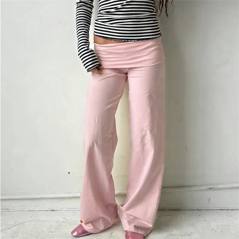 Amerie Fold-Over Y2K Flare Pants | Wide-Leg Lounge Pants